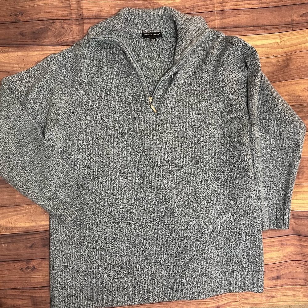 Carolyn Taylor Heather Blue Zip-Up Sweater